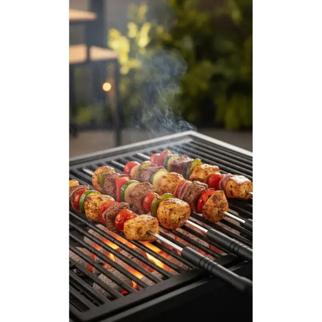 Classic BBQ Skewers Set 6 pcs 47.5 × 1.5 cm – Stainless Steel Grilling Sticks with Heat-Resistant Plastic Handles