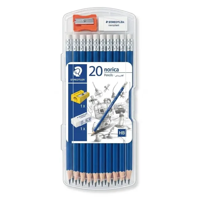 Staedtler Norica HB Pencil Set – 20 Pencils + Eraser + Sharpener
