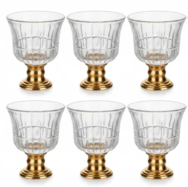 طقم أكواب قهوة عربية Crystal & Gold Footed Cawa — 6 قطع | 80ml | أكواب قهوة عربية فاخرة
