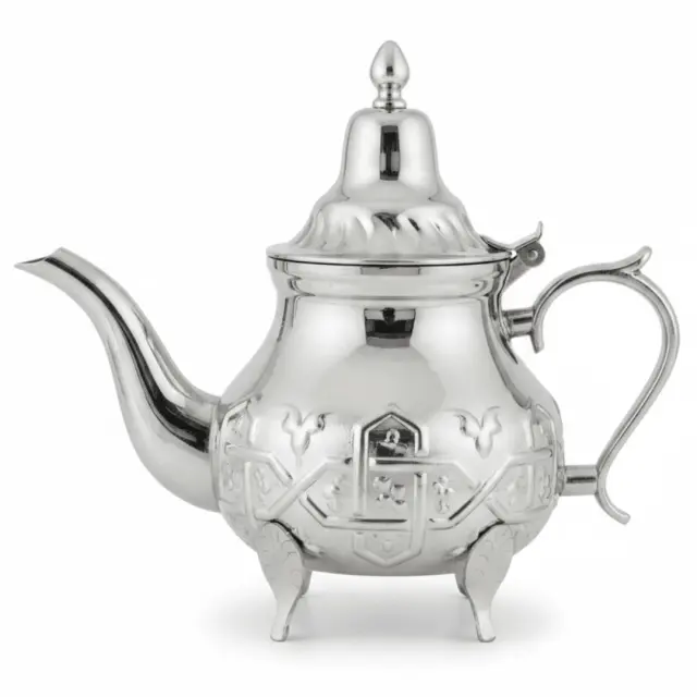 إبريق شاي عربي من Afco فضي من الستانلس ستيل مع أرجل زخرفية | تصميم منقوش مزخرف | 600ml |