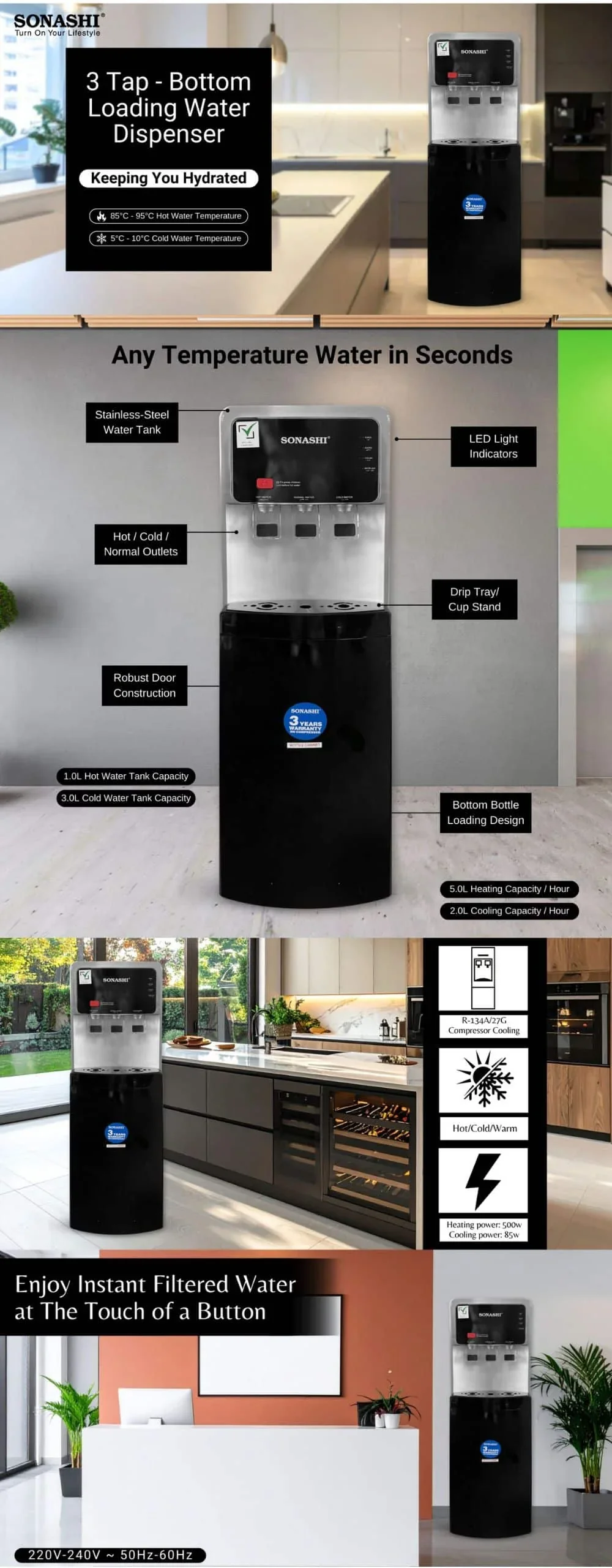 Sonashi 3 Tap Bottom Loading Water Dispenser SWD-56N — image 5