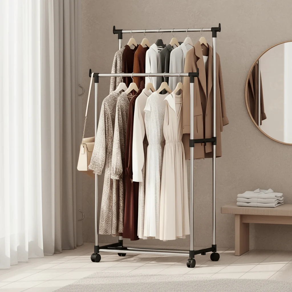 AKDC علاقة ملابس مزدوجة | ستانلس ستيل | 750L × 430W × 1000–1600H mm — image 7