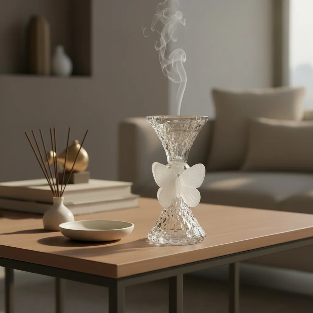 Clear Glass Incense Burner with White Butterfly Accent - 18 cm — image 3