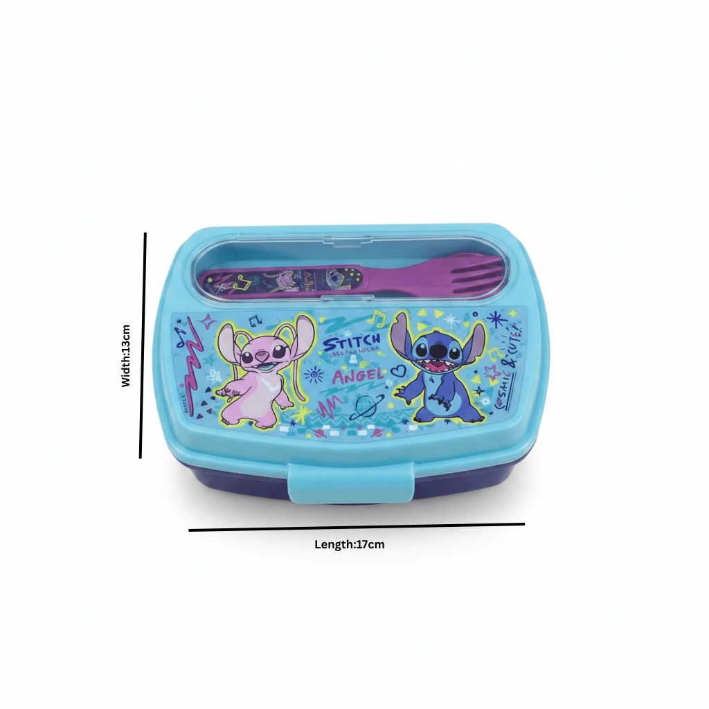 Stor Disney Stitch & Angel Plastic Lunch Box with Fork - 17×13cm — image 4