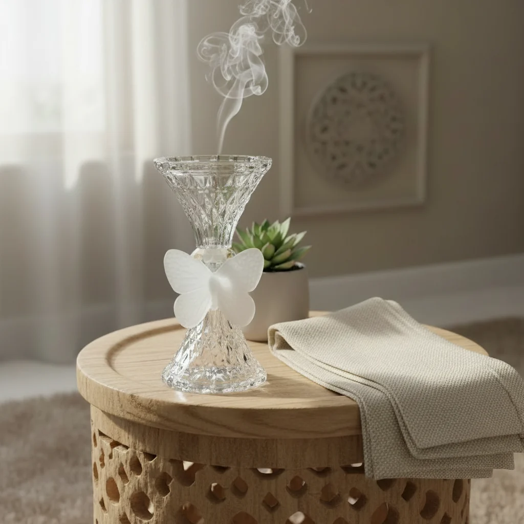 Clear Glass Incense Burner with White Butterfly Accent - 18 cm — image 4