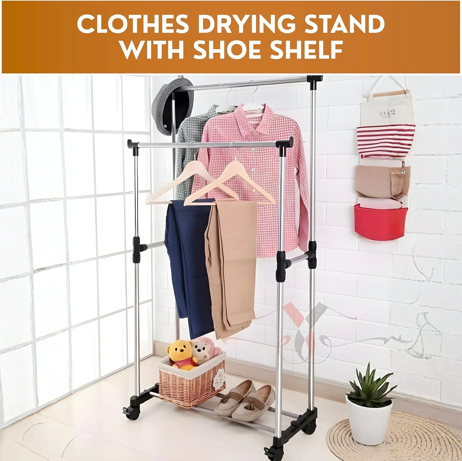 AKDC علاقة ملابس مزدوجة | ستانلس ستيل | 750L × 430W × 1000–1600H mm — image 3