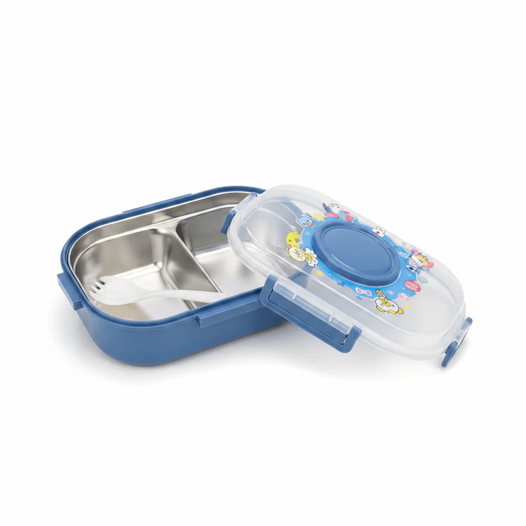 SBC Blue 2-Section Stainless Steel Kids Lunch Box with Spoon - 20×13 cm — image 2