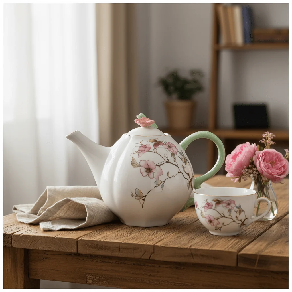 Angela White & Mint Green Ceramic Teapot - 800ml — image 3