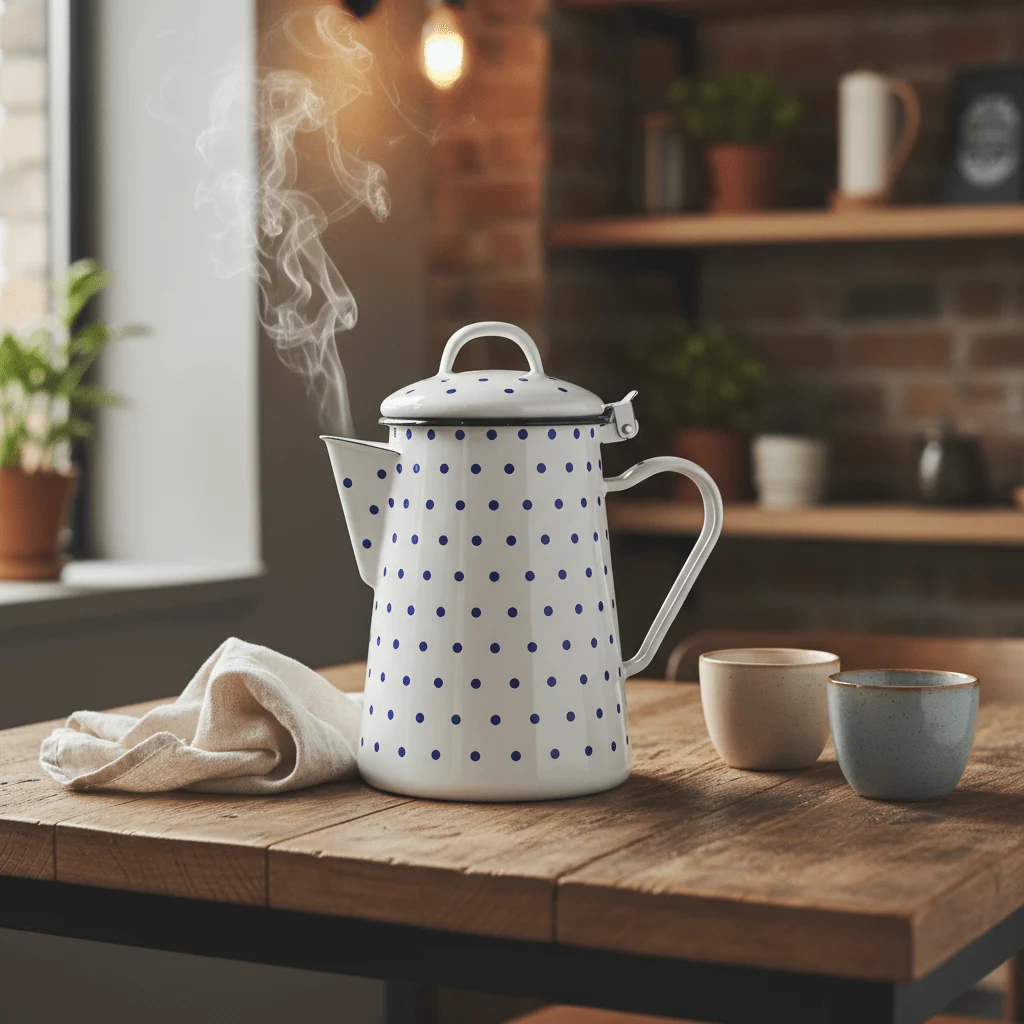 Velvet White Enamel Kettle with Blue Polka Dot Print — 1.8 Ltr — image 4