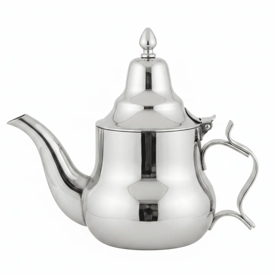 إبريق شاي عربي Afco فضي من الستانلس ستيل – تصميم مغربي تراثي | تشطيب لامع كالمرايا | أدوات تقديم ضيافة فاخرة للشاي والقهوة — image 5