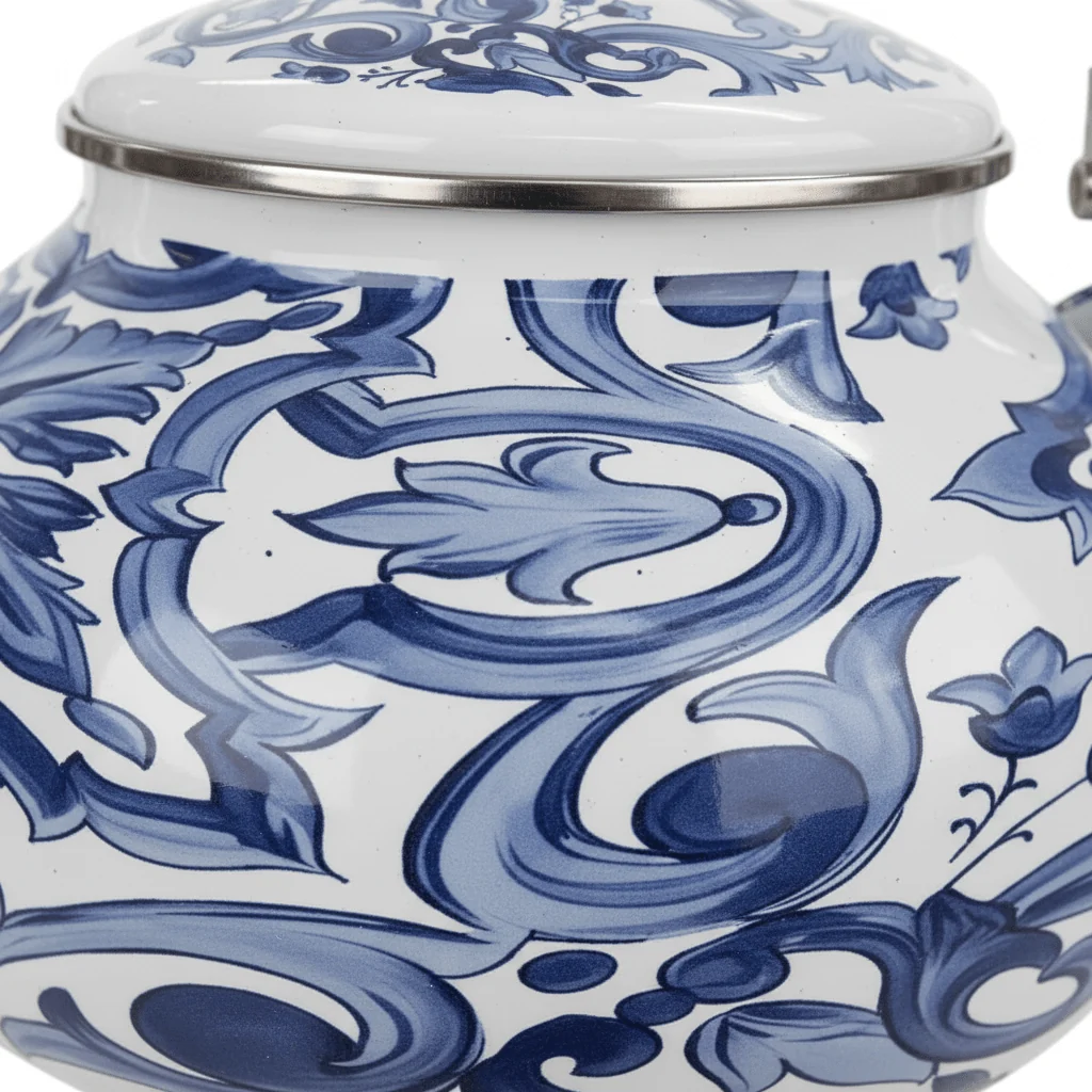 Venice Blue Enamel Kettle With Floral Arabesque Design - 2.5 Litre — image 2