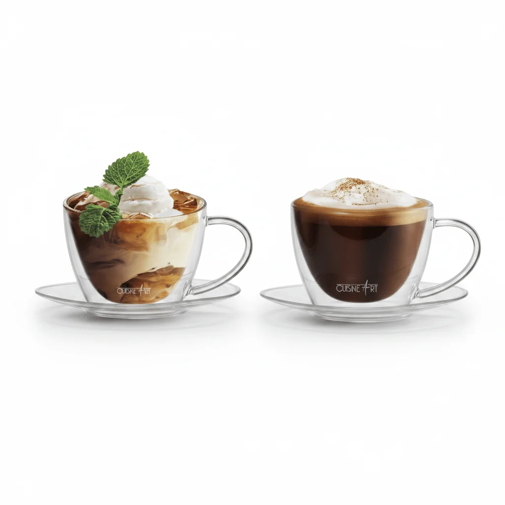 Cuisine Art Double Wall Glass Cup & Saucer Set – 180ml | Pack of 2 — image 1