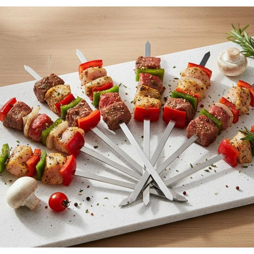أسياخ شواء BBQ من الستانلس ستيل من Uniquo عدد 6 قطع 58 × 1.5 cm – أسياخ كباب بريميوم للشواء الخارجي وال grilling — image 1