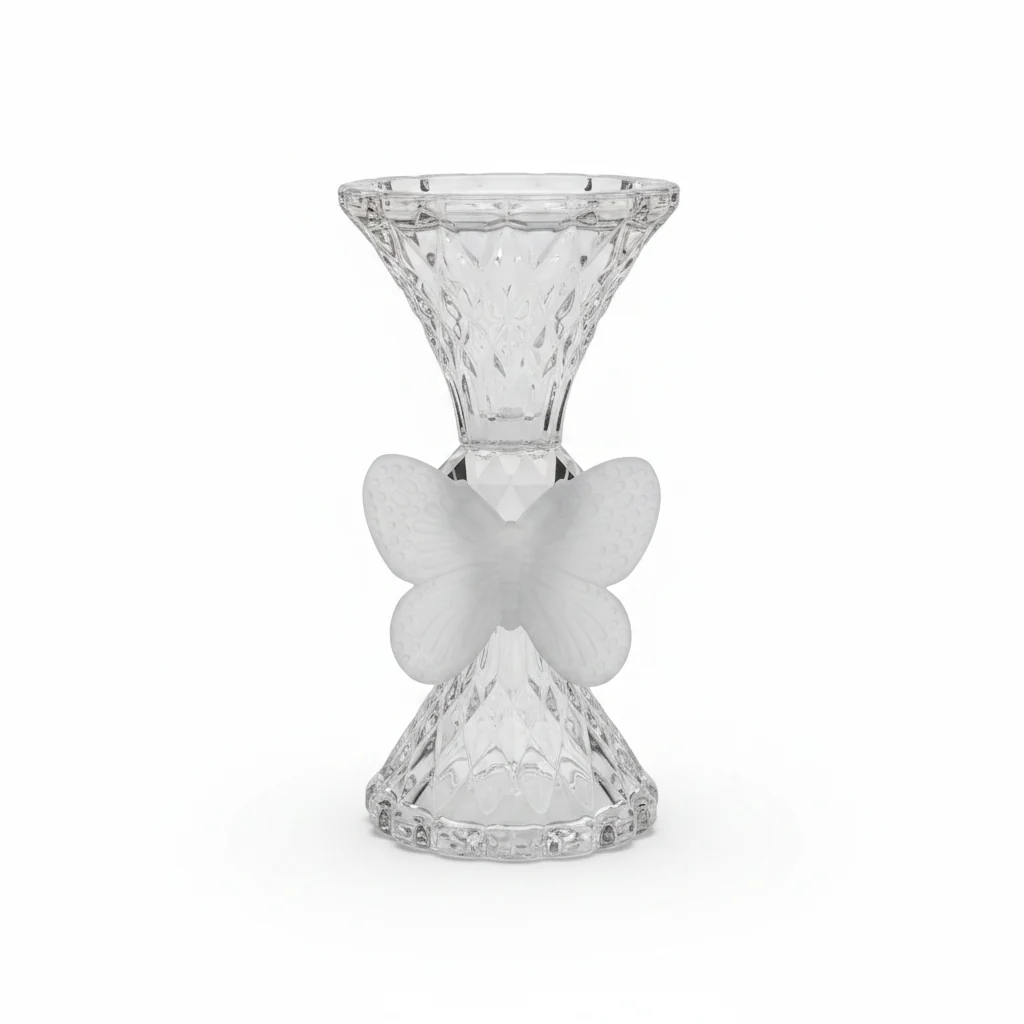 Clear Glass Incense Burner with White Butterfly Accent - 18 cm — image 1