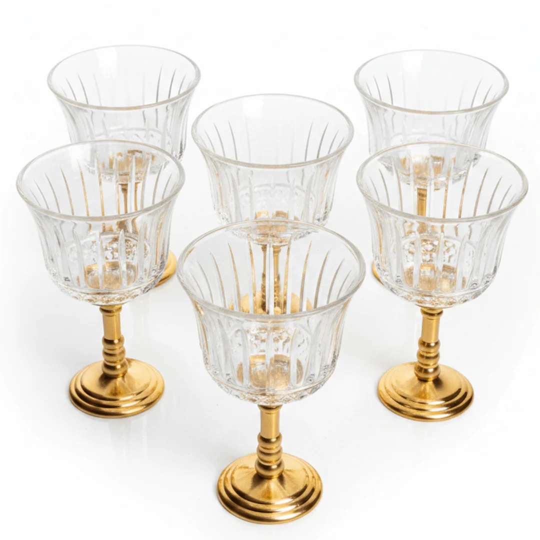 Ameco Crystal Cawa Cup Set | 6 Pcs | Gold Metal Footed Base | 80ml | — image 1