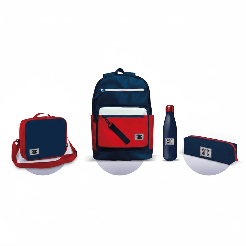 SBC Luxury 4-in-1 School Backpack Set 17" – Navy Blue & Red (Backpack + Lunch Bag + Water Bottle + Pencil Case) — image 1