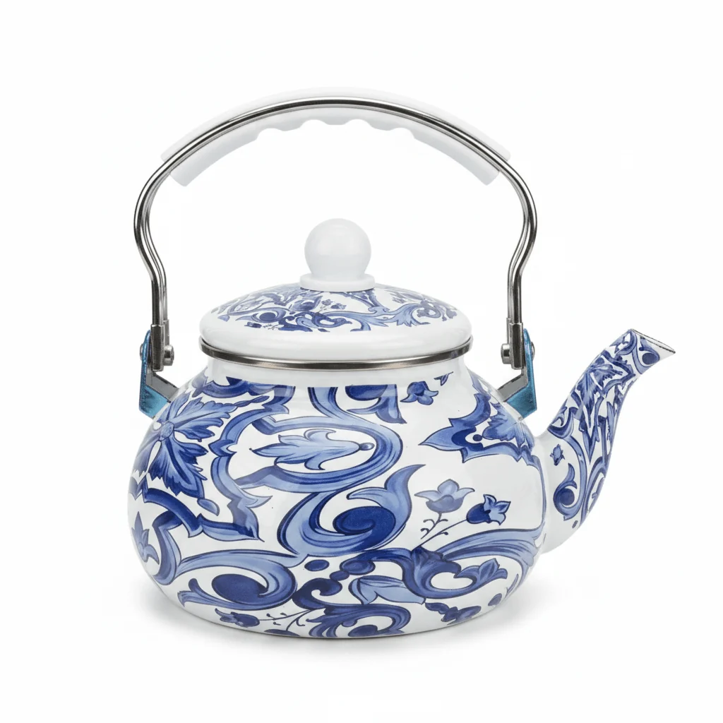 Venice Blue Enamel Kettle With Floral Arabesque Design - 2.5 Litre — image 1