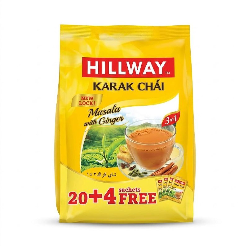 Hillway Karak Chai Masala with Ginger 3 in 1 20+4 Free Sachets — image 1