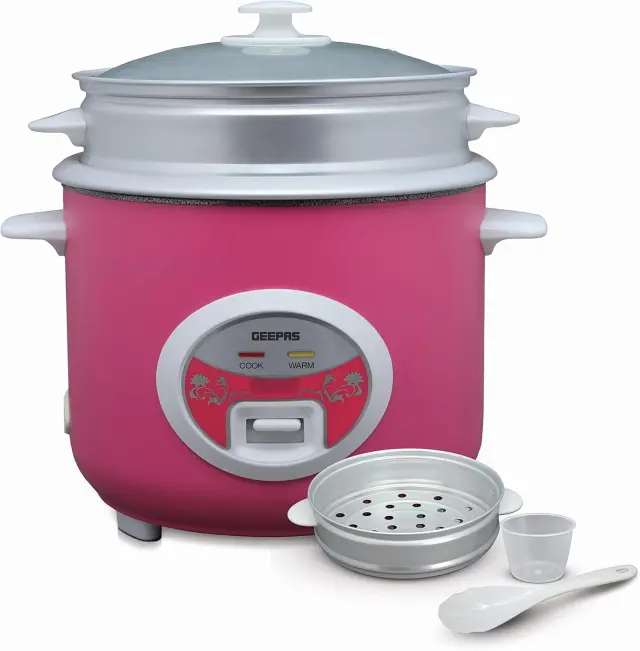 Geepas 1.8L Electric Rice Cooker & Steamer with Non-Stick Pot (700W, Pink)