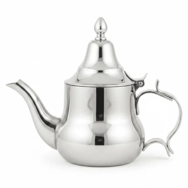 Afco Silver Stainless Steel Arabic Teapot – Traditional Moroccan Design | Mirror Polished Finish | Premium Hospitality Serveware for Tea & Coffee
