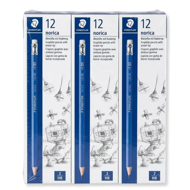 Staedtler Norica HB Graphite Pencils with Eraser Tip – Pack of 36