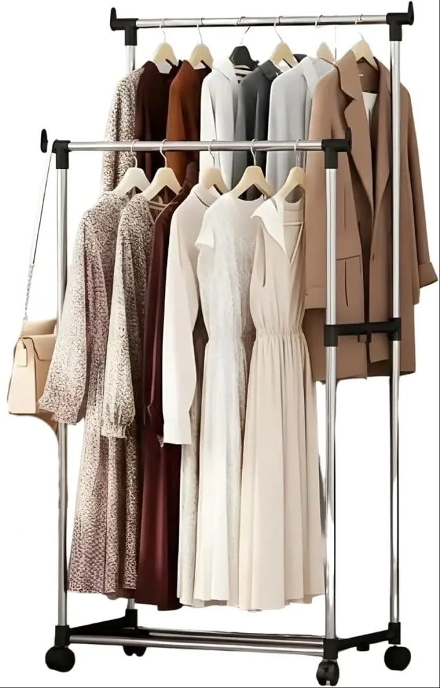 AKDC Double Pole Cloth Rack | Stainless Steel | 750L × 430W × 1000–1600H mm