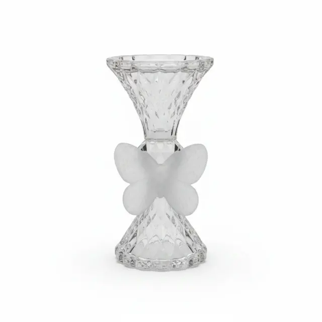 Clear Glass Incense Burner with White Butterfly Accent - 18 cm