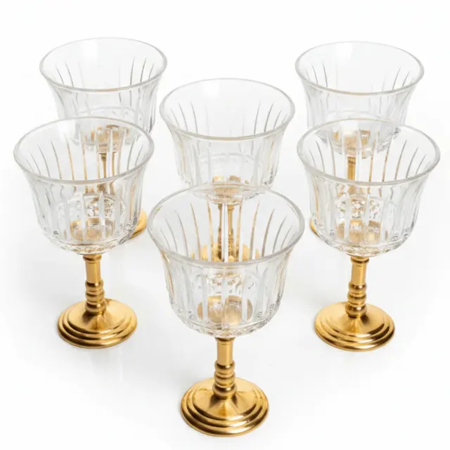 Ameco Crystal Cawa Cup Set | 6 Pcs | Gold Metal Footed Base | 80ml |