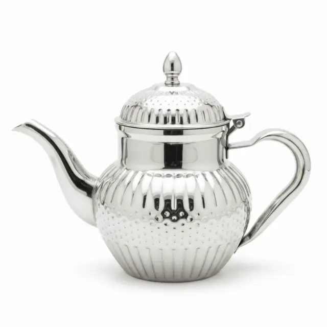 Royalford Silver Stainless Steel Arabic Tea Kettle 600ml / 1000ml – Mirror-Polished Ornate Design | Traditional Dallah Style | Ideal for Home, Majlis & Hospitality Gifting