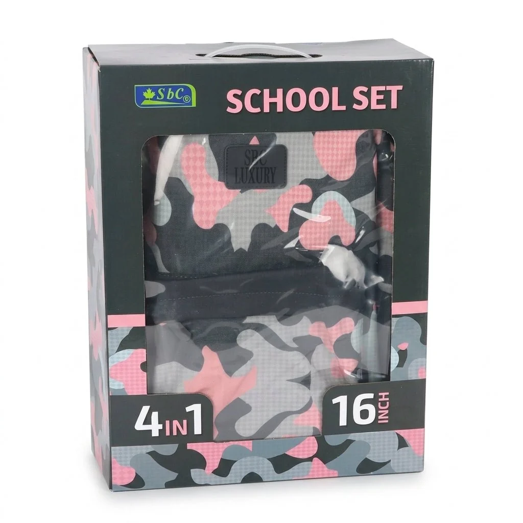 SBC Luxury 4-in-1 School Set 16" – Pink Camo (Backpack, Lunch Bag, Pencil Case & Water Bottle) — image 6