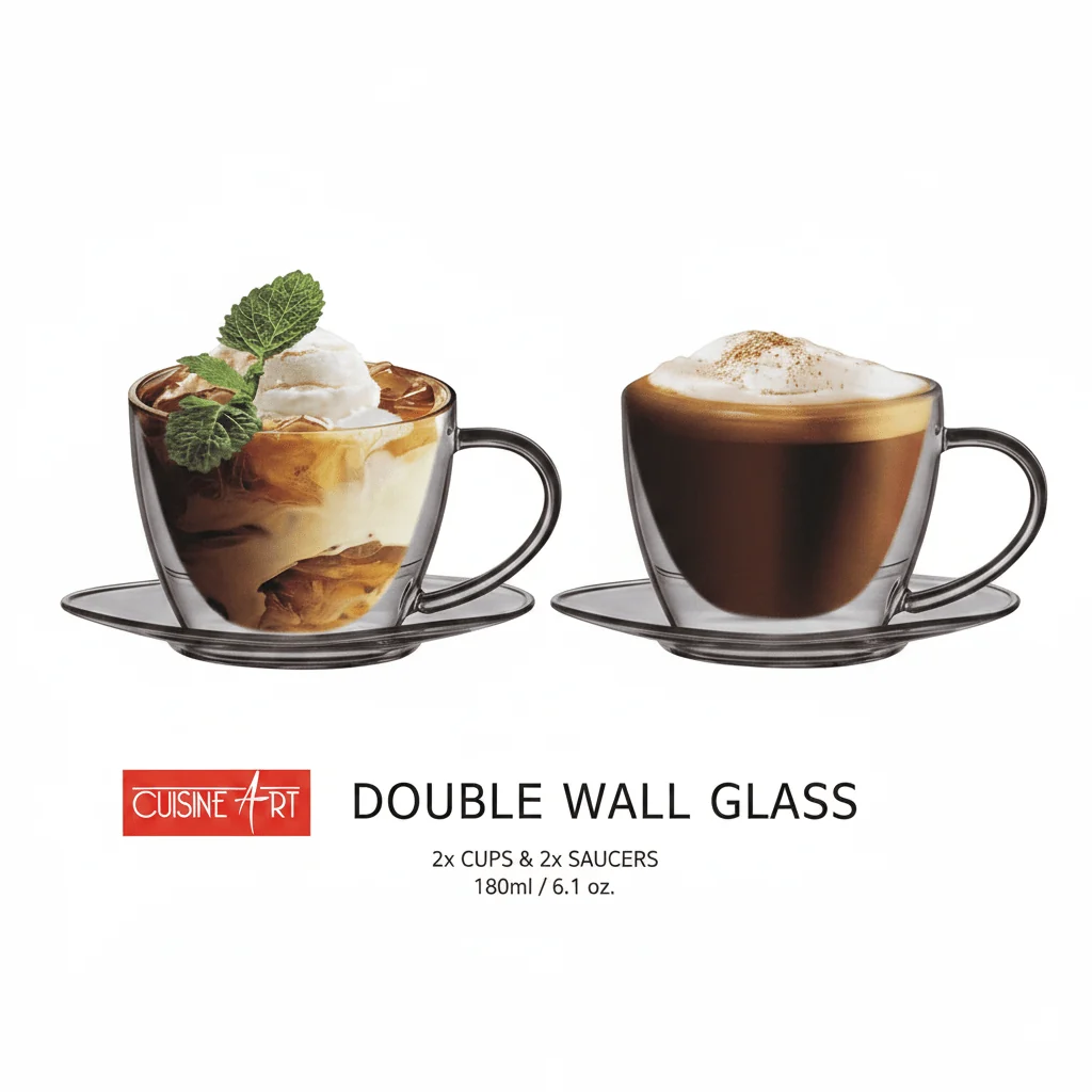 Cuisine Art Double Wall Glass Cup & Saucer Set – 180ml | Pack of 2 — image 3