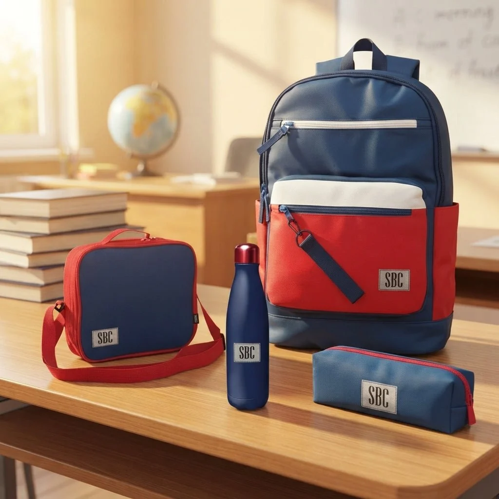 SBC Luxury 4-in-1 School Backpack Set 17" – Navy Blue & Red (Backpack + Lunch Bag + Water Bottle + Pencil Case) — image 7