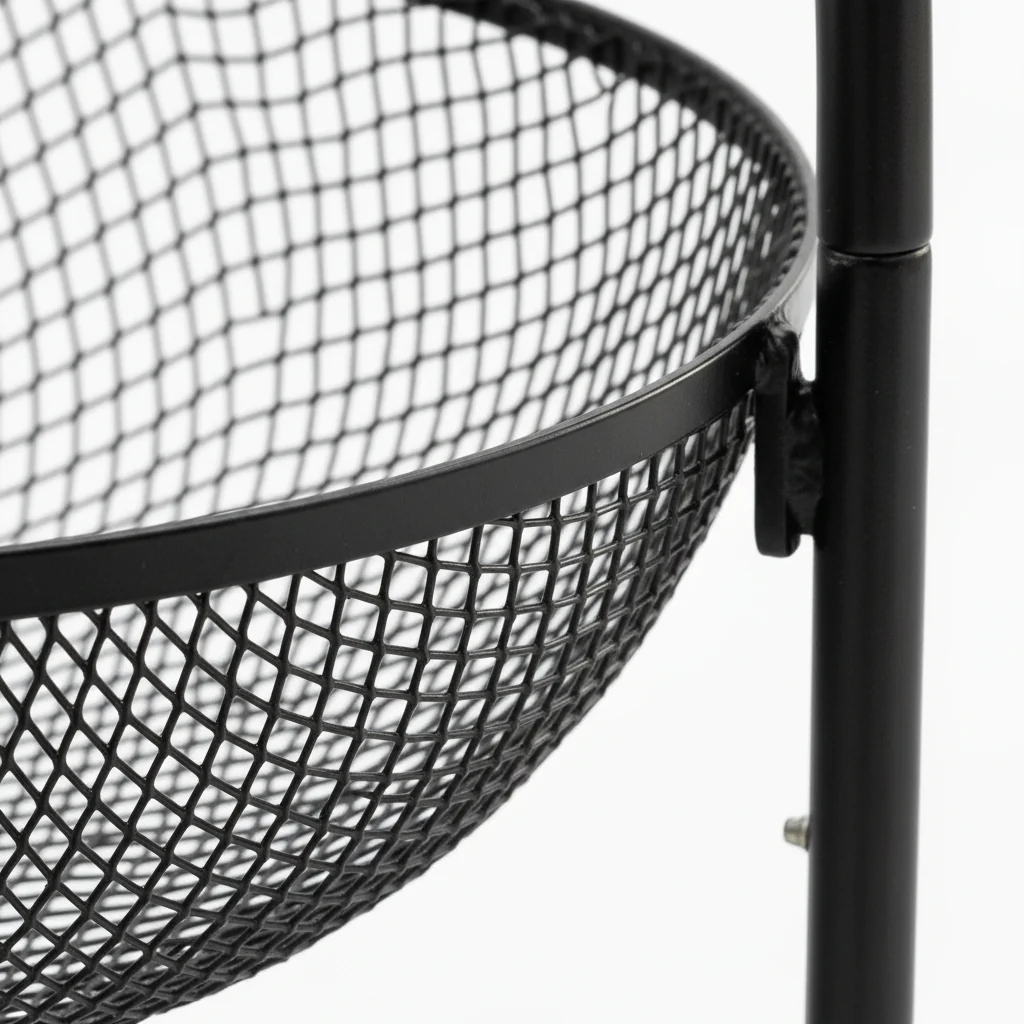 Black Metal 4-Tier Mesh Basket Stand with Wheels – 100cm — image 2