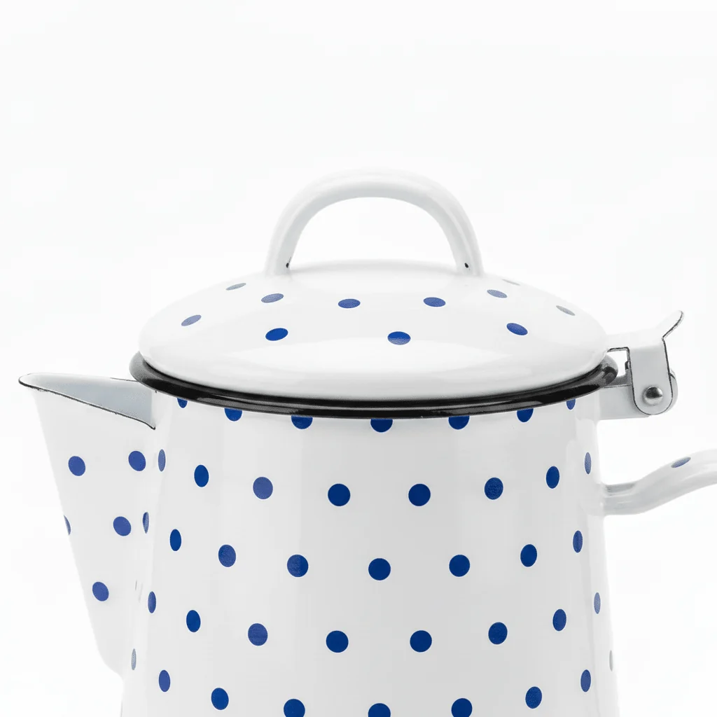 Velvet White Enamel Kettle with Blue Polka Dot Print — 1.8 Ltr — image 2