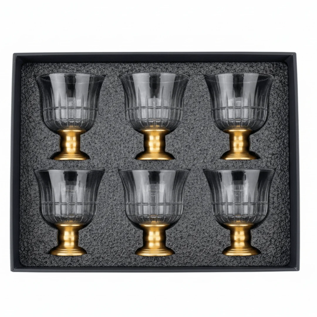 Crystal & Gold Footed Cawa Cup Set — 6 Pieces | 80ml | Premium Arabic Coffee Glasses — image 2