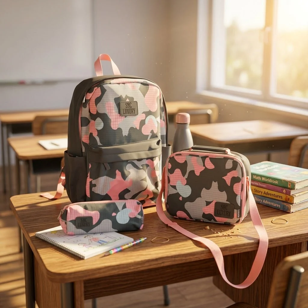 SBC Luxury 4-in-1 School Set 16" – Pink Camo (Backpack, Lunch Bag, Pencil Case & Water Bottle) — image 7