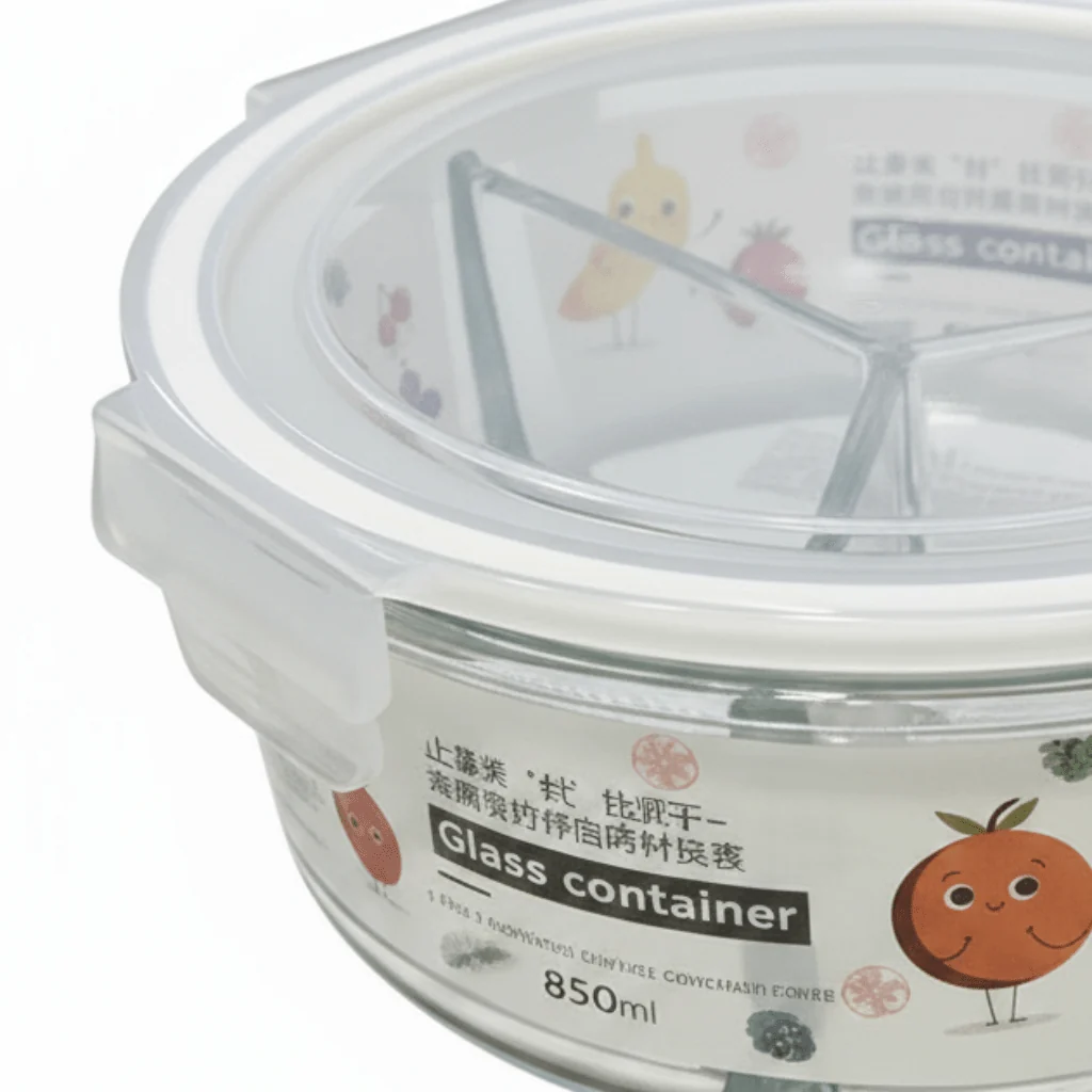 Sheng Jie Round Glass Lunch Box with Dividers – 850ml — image 2