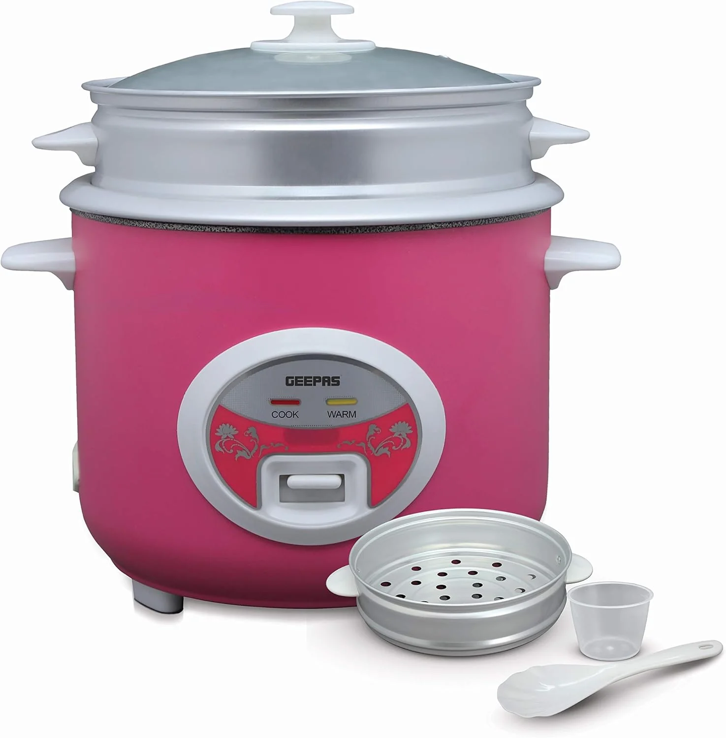 Geepas 1.8L Electric Rice Cooker & Steamer with Non-Stick Pot (700W, Pink) — image 1
