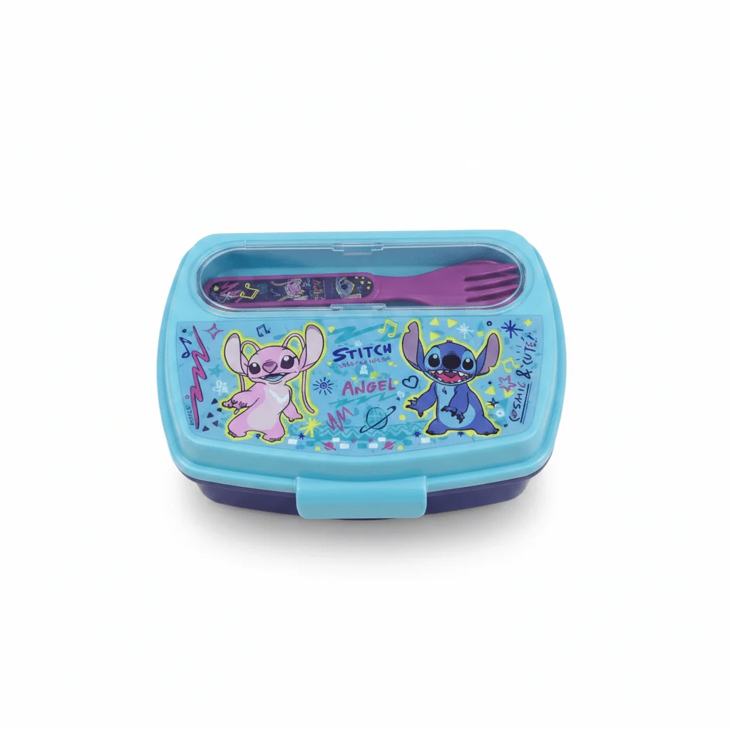 Stor Disney Stitch & Angel Plastic Lunch Box with Fork - 17×13cm — image 1