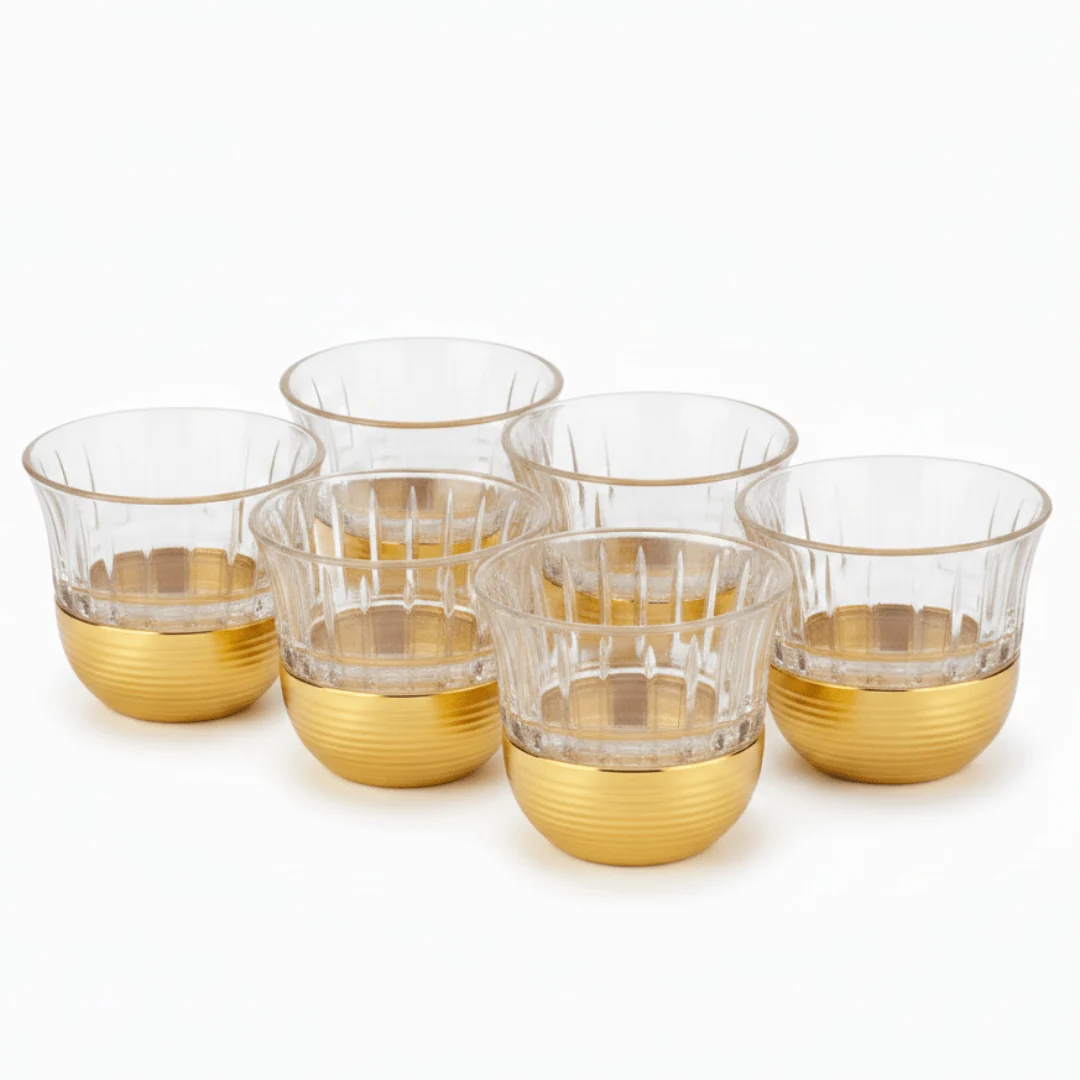 Ameco Crystal Glass & Gold Cawa Cup Set | 6 Pieces | 60ml — Premium Arabic Coffee Cups — image 1