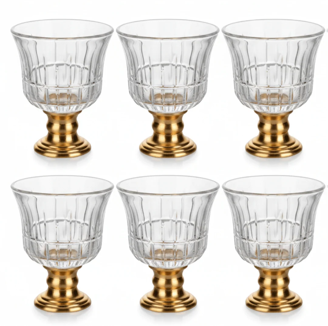 Crystal & Gold Footed Cawa Cup Set — 6 Pieces | 80ml | Premium Arabic Coffee Glasses — image 1