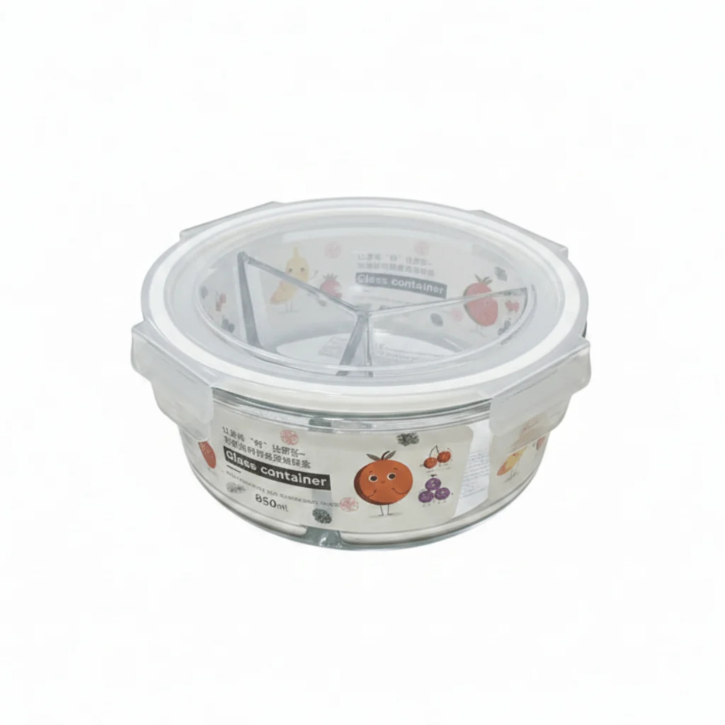 Sheng Jie Round Glass Lunch Box with Dividers – 850ml — image 1