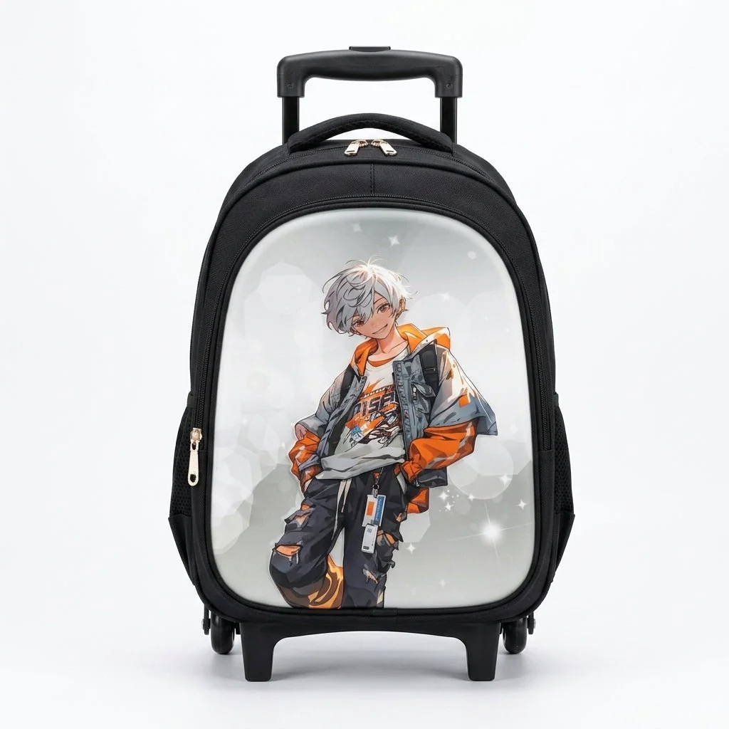 Kanari 3-Piece Anime Trolley School Bag Set – 16 Inch Trolley Backpack + Lunch Bag + Pencil Pouch — image 1