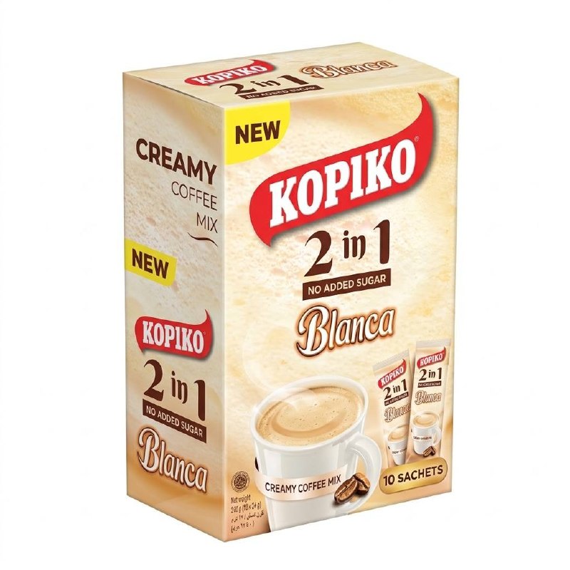 Kopiko Blanca 2 in 1 No Added Sugar Creamy Coffee Mix 10 Sachets — image 1